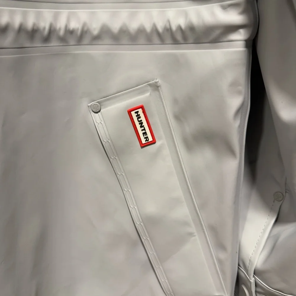Hunter Abbey Short Rubberized Rain Jacket Light Gray Medium Waterproof Coat - Picture 5 of 10
